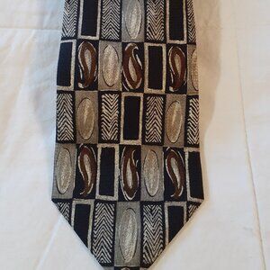 Bellini Como Italia Men's Vintage Silk Tie, Beige, Brown, Black